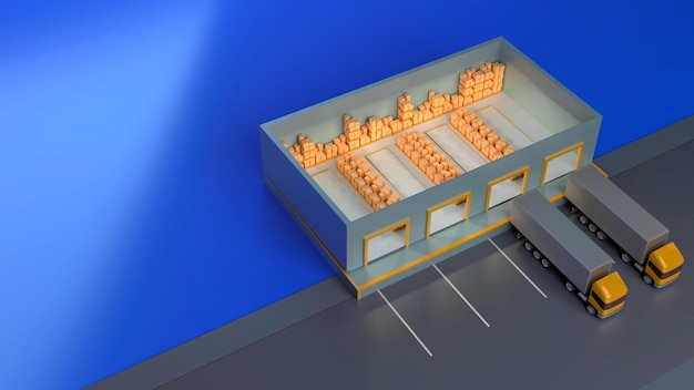 Logistic Warehouse Isometric 3d with parking shipment truck box for delivery Online shopping