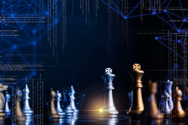 Low angle view of illuminated chess pieces