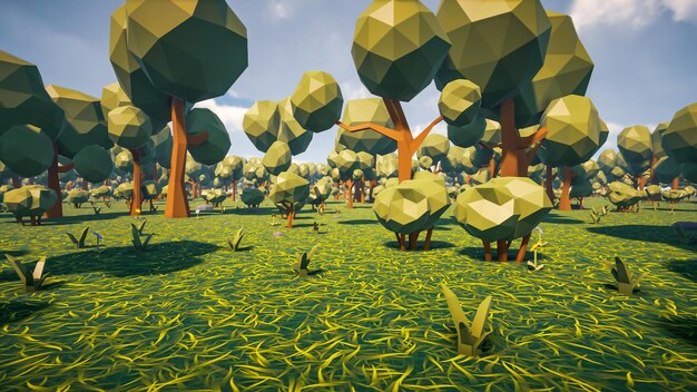 low poly forest landscape background without human and animals 3d render