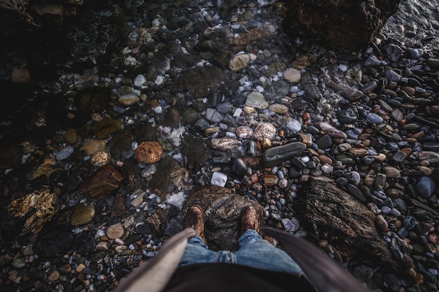 Low section of person standing on rock