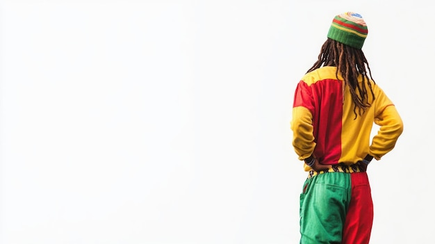 man with dreadlocks in colorful clothes