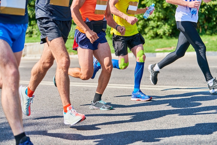 Fotografie marathon runners on city road fitness sport event