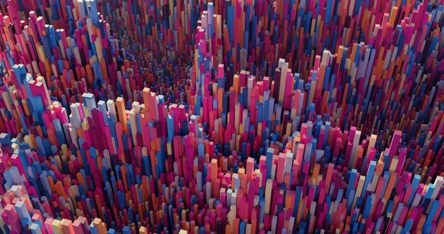 Massive colorful cube pattern floors uneven raised with holes 3d illustration Abstract Architecture Background Simple abstract geometry with displaced cubes  3d Illustration rendering