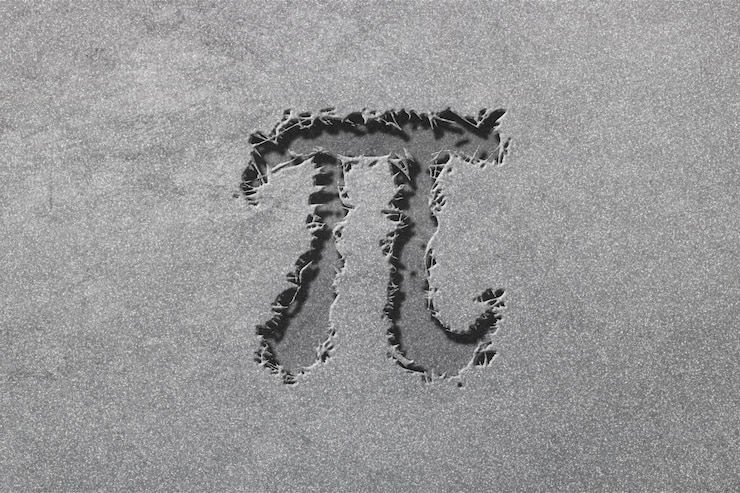 Fotografie matematická konstanta pi, řecké písmeno pi 3.14, symbol pi, drsný, stříbrné pozadí