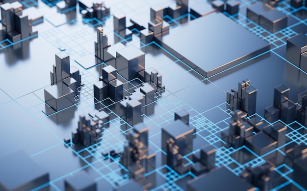 Metallic cube circuit board 3d rendering 3D illustration