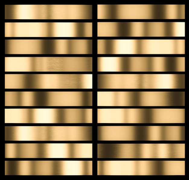 Metallic gold brushed texture of different type. black frame. 3d render