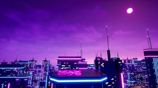 metaverse city and cyberpunk concept 3d render