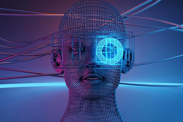 Metaverse vr simulation gaming cyberpunk style digital robot ai 3d illustration rendering