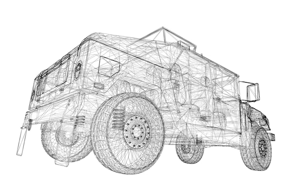 Military tank model, body structure, wire model