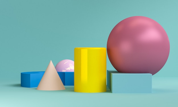 Minimalist abstract, primitive geometrical figures, pastel colors, 3D render.