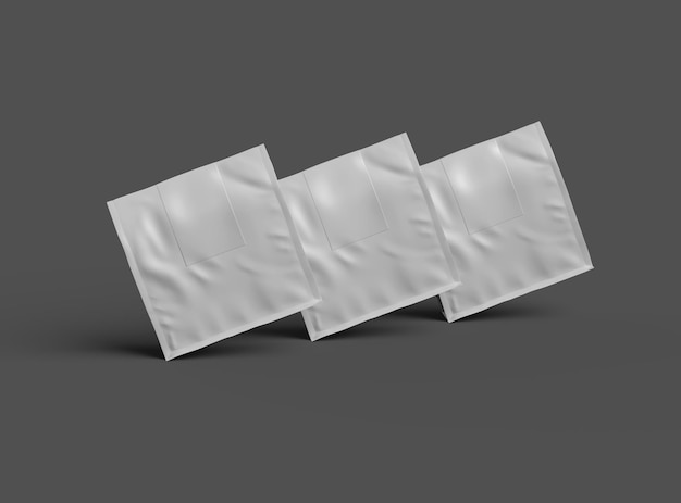 mockup of a square glossy package with a sticker label on top on a dark background