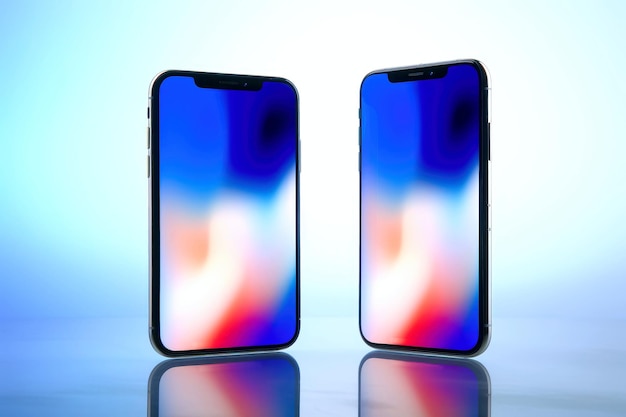 Mockup of beautiful smartphone mobile with multicolor background Generative AI