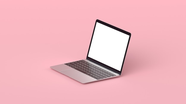 mockup of modern laptop with blank screen on pink background. 3d render illustration for your design.