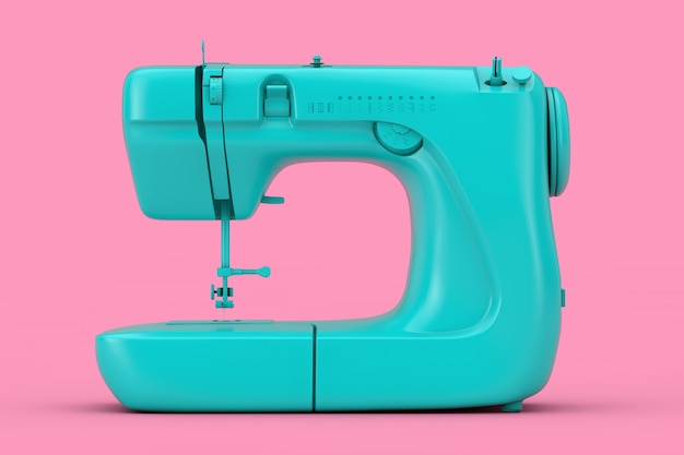 Modern Blue Sewing Machine Duotone on a pink background. 3d Rendering