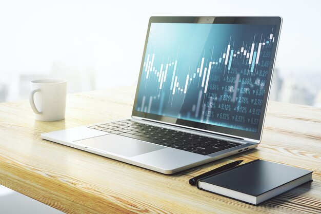 modern computer display with abstract financial graph financial and trading concept 3d rendering