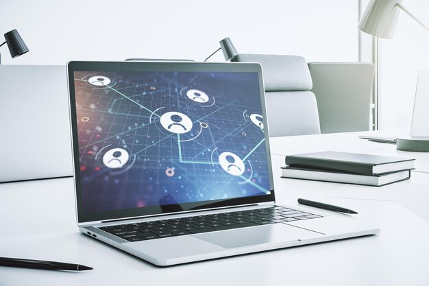 Modern computer screen with social network media concept 3D Rendering