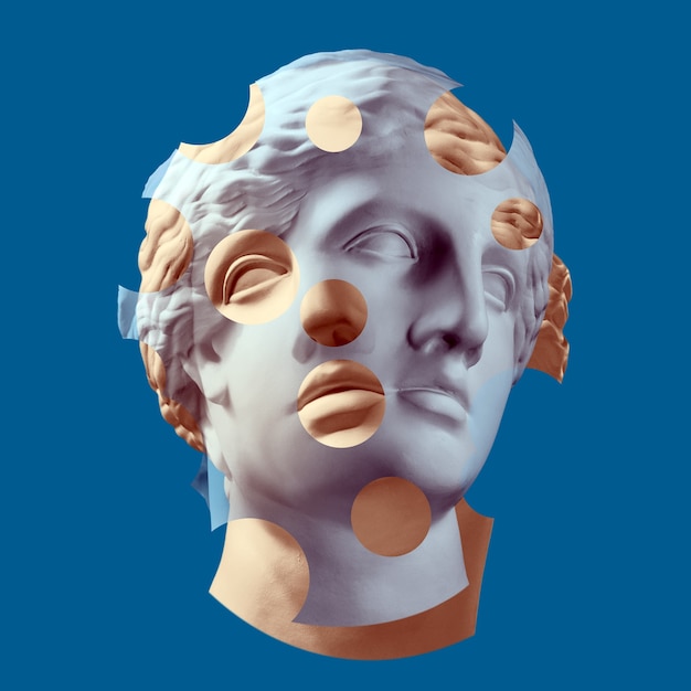 modern conceptual art colorful poster with ancient statue of bust of venus. collage of contemporary art.