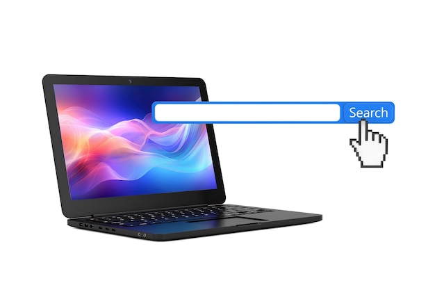 modern laptop with internet search bar engine browser window on a white background 3d rendering