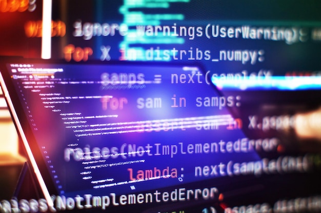 monitor closeup of function source code abstract it technology background software source code