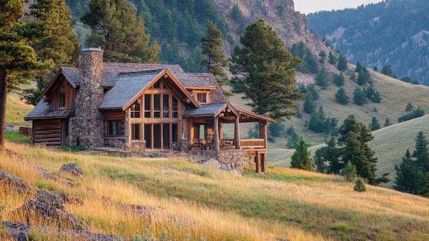 Mountaintop Log Cabin Amidst Lush Green Hills
