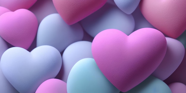 Multicolored 3d hearts, love day, romance background