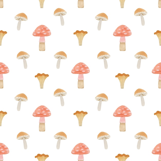 mushrooms seamless watercolor autumn pattern