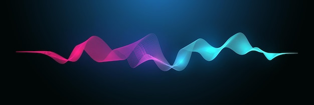 music wave flow poster design with lines and dots sound flyer with abstract gradient line waves