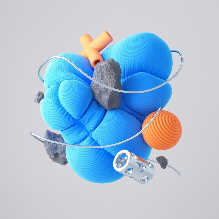 Fotografie náhodné 3d tvary, moderní barevná kompozice, 3d rendering ilustrace