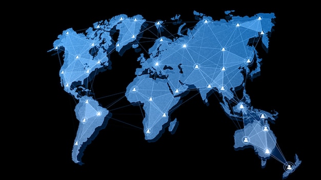 network connection structure world map with user icon people
