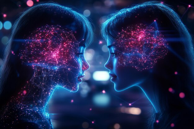 neuronal process high iq close up of two glowing brains with neural networks symbolizing the intens
