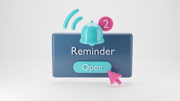 Notification reminder concept 3d rendering