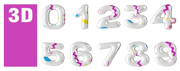 Numbers from colorful pattern balloons isolated on white background