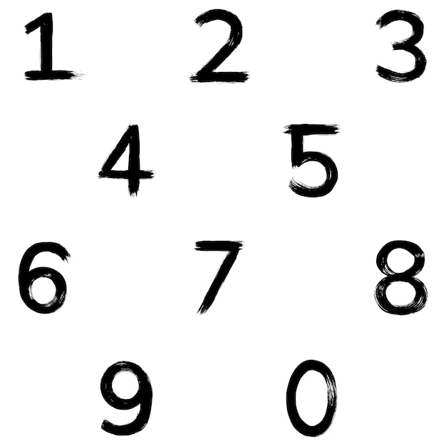 Numbers png brush stroke hand drawn font style set