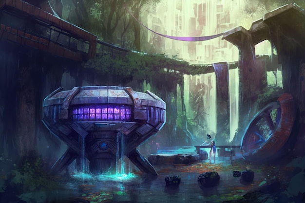 Old scifi robot car in the woods