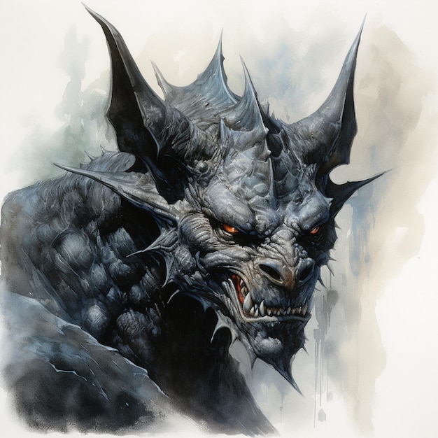painting of a demon with sharp horns and sharp teeth generative ai