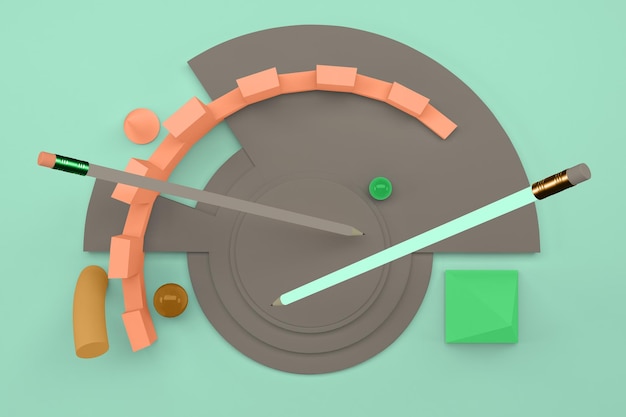 Pencils Top Side In Green Background