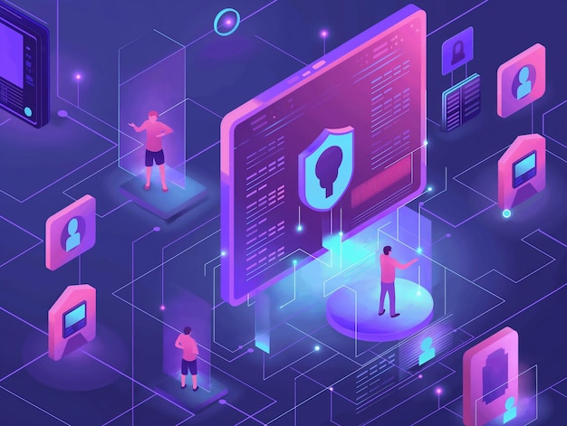 People and technology for safety communication internet security background generative ai art