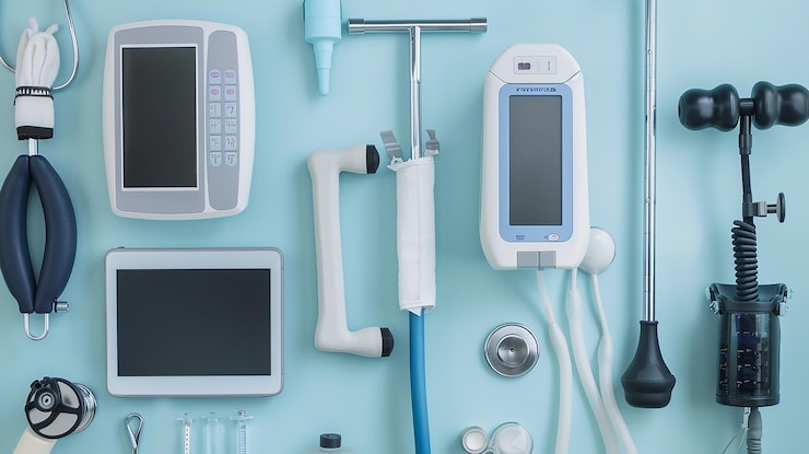 Fotografie physiotherapy equipment on flat background