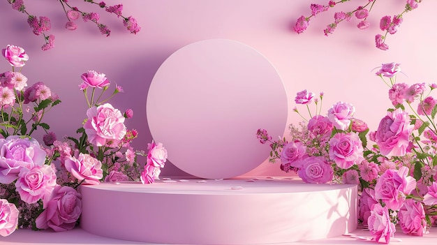 pink flower background with circle stand