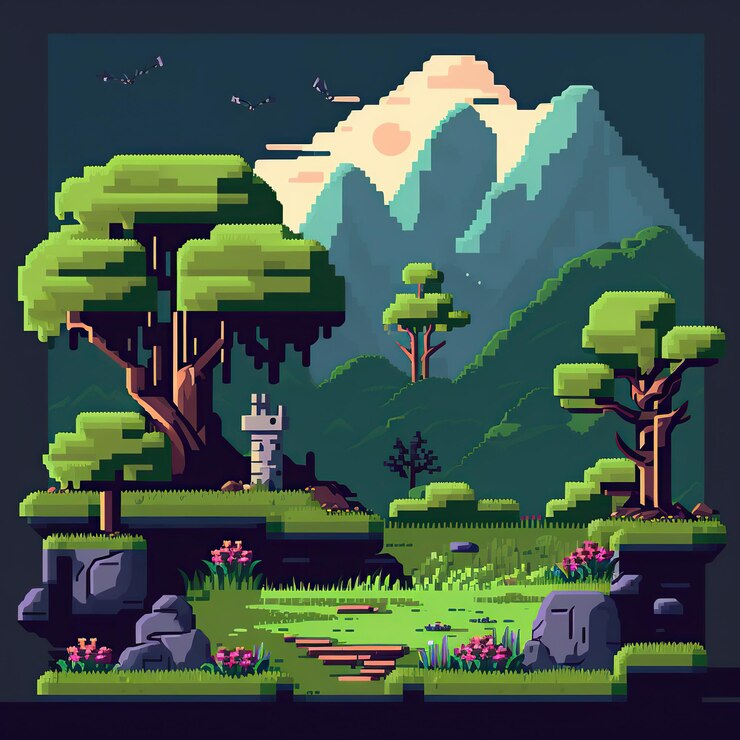 Pixel art 8 bits set assets template