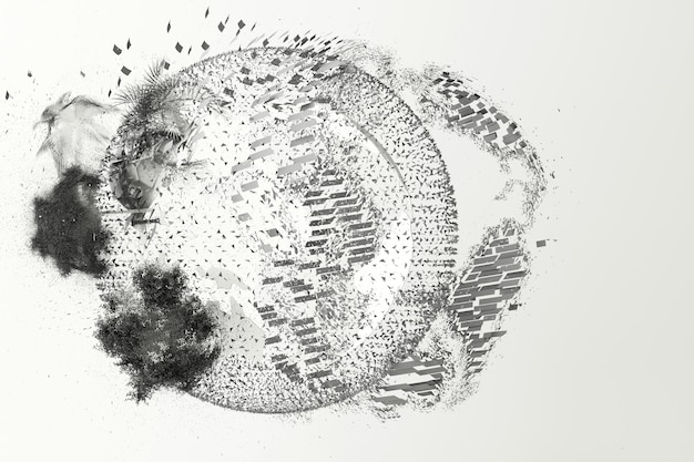 Planet explosion on a white background 3d rendering