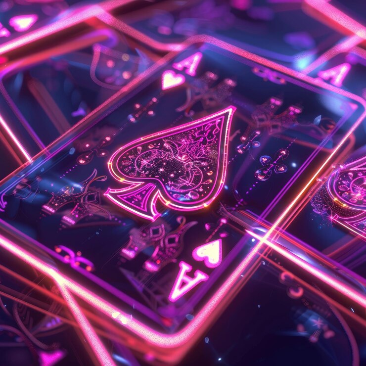 Playing cards glow in pink and purple neon colors Ai generative