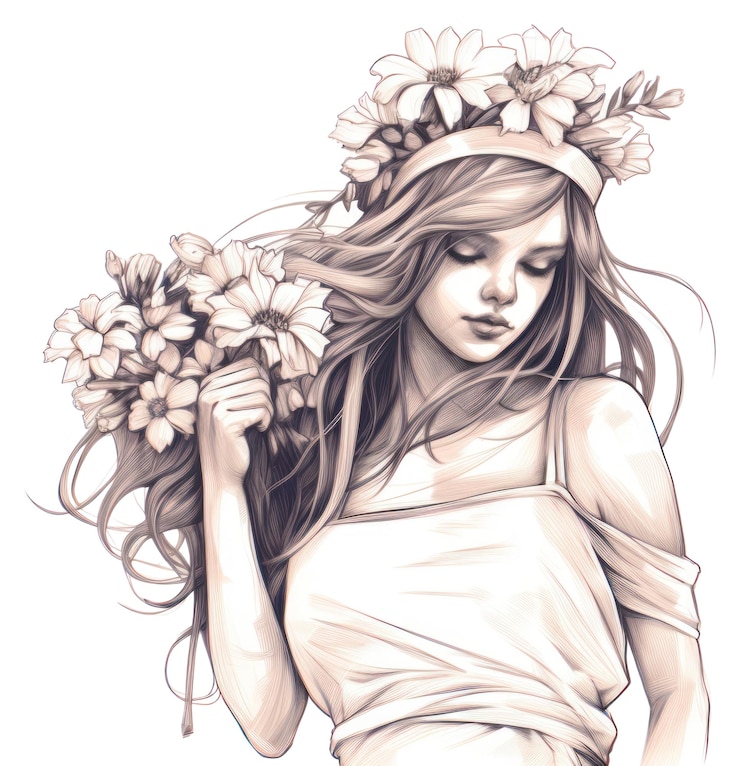 Fotografie png bouquet of flowers drawing portrait sketch