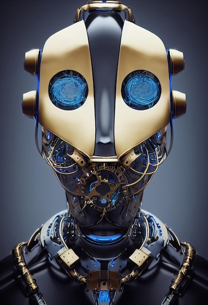 Portrait of a futuristic robot. An artistic abstract cyberpunk fantasy. Concept of a modern robot