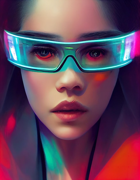 Portrait of a young woman with futuristic sunglasses digital illustration