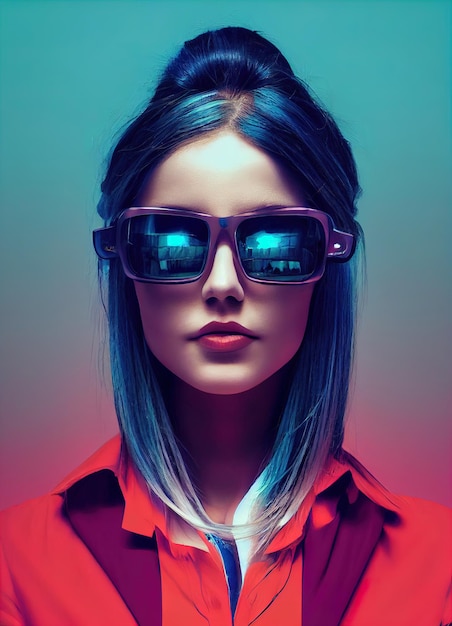 Portrait of a young woman with futuristic sunglasses digital illustration