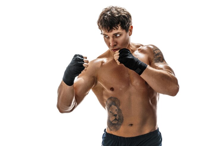 Fotografie portrait of boxer who training and practicing on white background sport healthy lifestyle