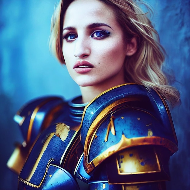 portrait of warrior woman in armor and helmet