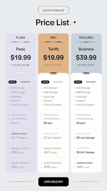 Price list vector tempate for web or app