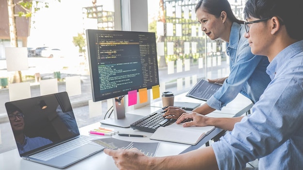 Programmer working in a software development and coding technologies Website design Technology concept